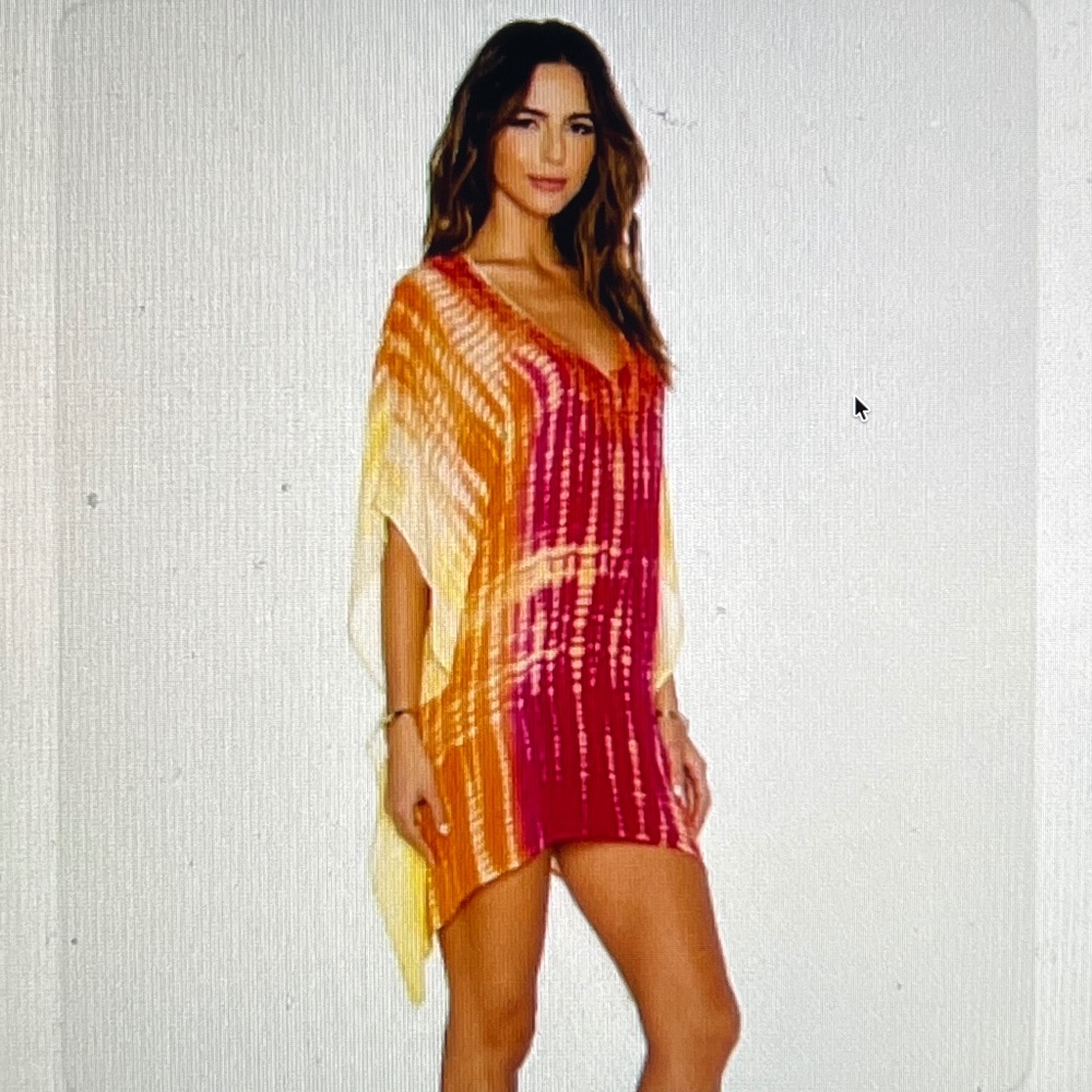 Trina Turk Nomad Tie Dye Red/Orange/YellowTunic Swim Cover Sz L